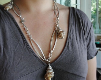 Electroformed Shell Necklace, Long Starfish Necklace Beach Jewelry