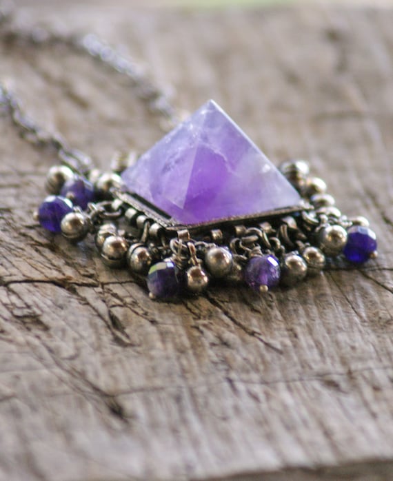 Pyramid Amethyst Necklace Kuchi Necklace Healing Stone Purple