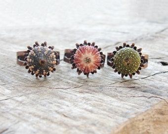 Sea Urchin Ring - Mini Copper Ring - Pink Green Brown - Pick Your Color