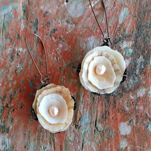 Shell and Pearl Rose Earrings - Sea Treasure Collection