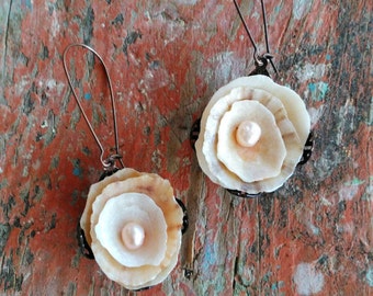 Shell and Pearl Rose Earrings - Sea Treasure Collection