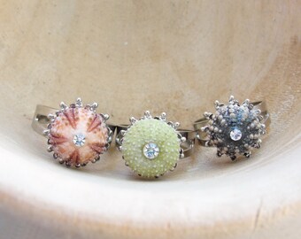 Sea Urchin Collection - Mini Silver Ring - Pink Green Brown - Pick Your Color