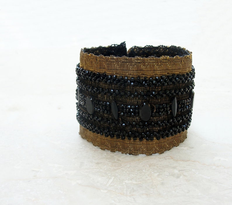 Antique Victorian Cuff Beadwork and Vintage Lace Gothic Burlesque image 4