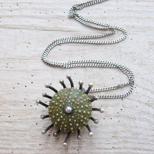 Green Sea Urchin Sterling Silver Necklace Sea Anemone image 4