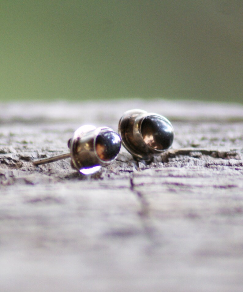 Smokey Quartz Stud Earrings Sterling silver studs Dark Brown Quartz Semi Precious Stone image 2