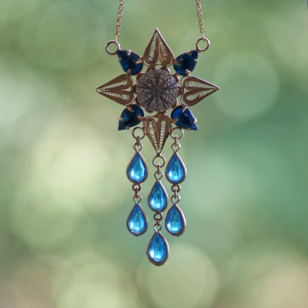 Sea Urchin Necklace Blue Gold Plated Vintage Telkari One of a kind