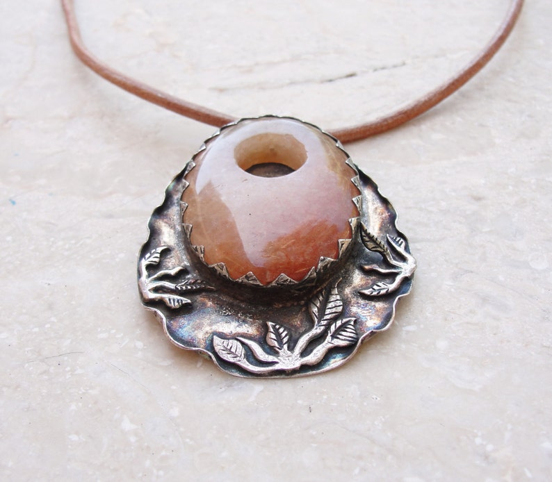 Brown Agate Necklace Leather, Metal and Stone image 3