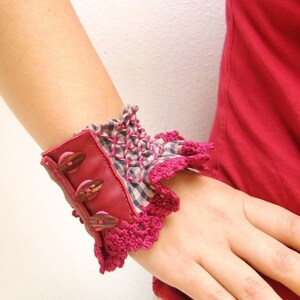 Smocked Textile Cuff Burgundy Smocking and Leather details The Sense of Touch and Textures image 4