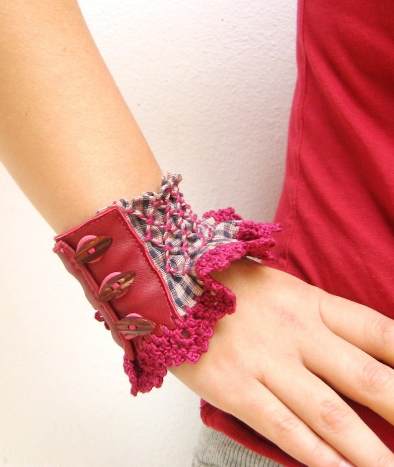 Smocked Textile Cuff Burgundy Smocking and Leather details The Sense of Touch and Textures image 4