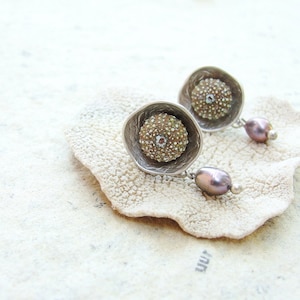 Sea Urchin Post Earrings with Pearls, Lightweight mermaid jewels image 1