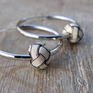 Hoop Earrings with Hand knotted Kazaziye Sterling Silver woven Fine Silver Oxidized and Mat