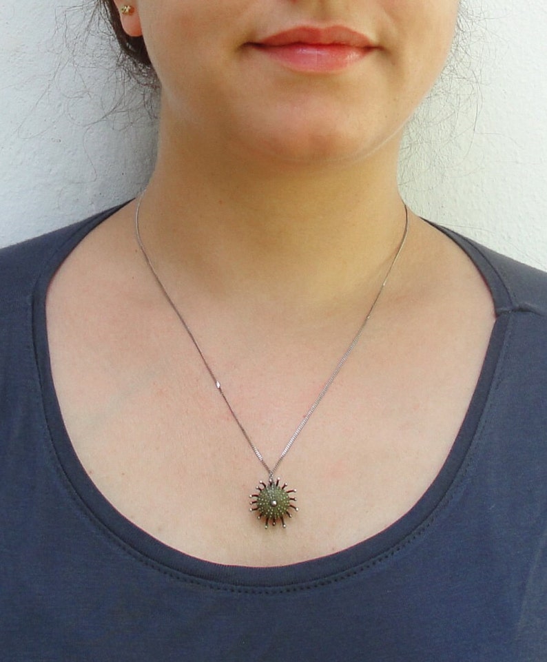 Green Sea Urchin Sterling Silver Necklace Sea Anemone image 2