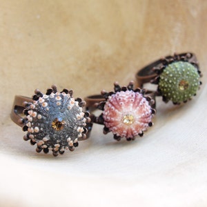 Sea Urchin Ring Mini Copper Ring Pink Green Brown Pick Your Color image 2