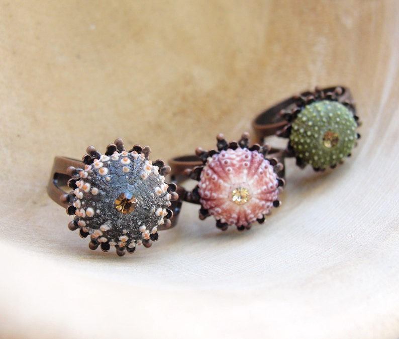 Sea Urchin Ring Mini Copper Ring Pink Green Brown Pick Your Color image 2