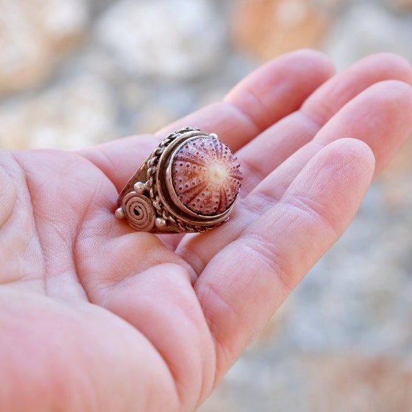 Sea Urchin Ring - Sterling Silver Pink One of a Kind size 10