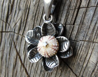 Flower Necklace, Light Pink Sea Urchin Sterling Silver Necklace, Beach Jewelry One of a Kind