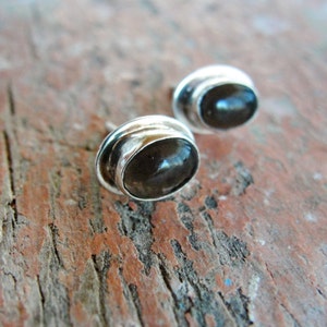 Smokey Quartz Stud Earrings Sterling silver studs Dark Brown Quartz Semi Precious Stone image 5