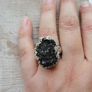 Electroformed Druzy Quartz Ring Hand formed Fine Silver Statement jewelry image 8