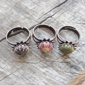 Sea Urchin Ring Mini Copper Ring Pink Green Brown Pick Your Color image 4