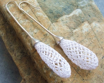 Seed Pod Earrings - Silver plated with Needle lace - The Organics Collection