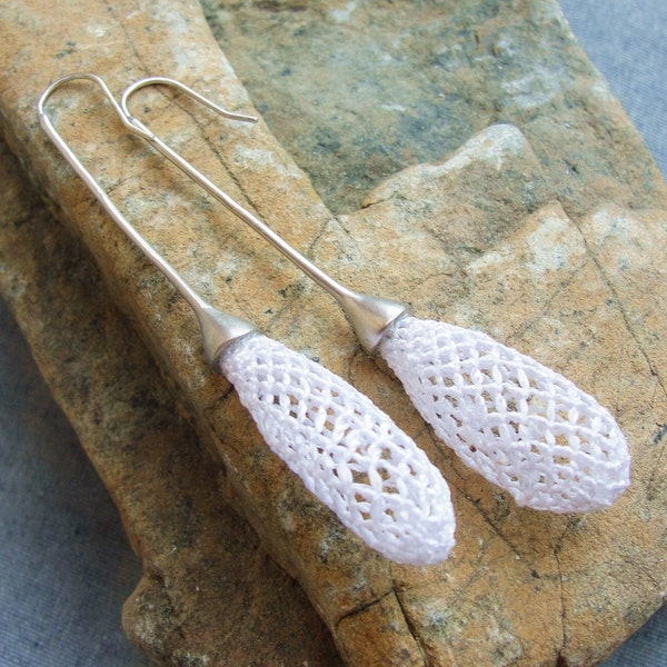 Seed Pod Earrings - Silver plated with Needle lace - The Organics Collection