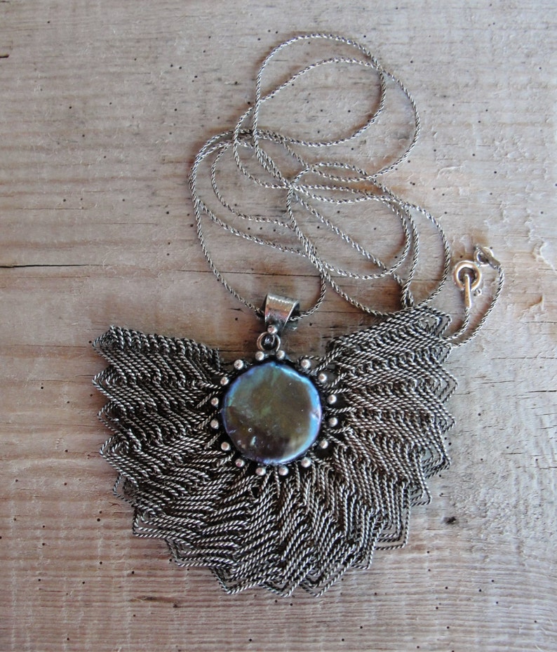 Fan Necklace Sterling Silver Handwoven Wire Jewelry With Pearl Etsy