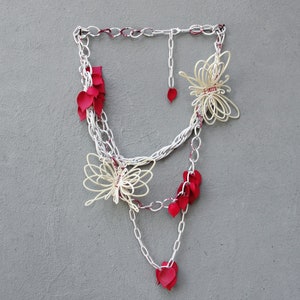 Express Yourself Statement Necklace, Magenta and White Butterfly Necklace