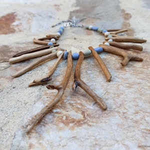 Driftwood Ceramic Necklace, Statement Mermaid Necklace, Sand and Sea Colors Beach Jewelry, Sterling Silver