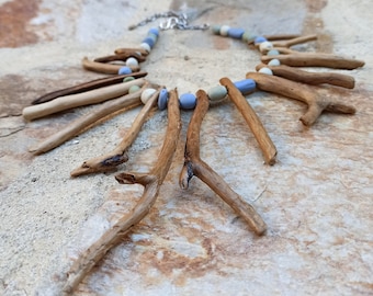 Driftwood Ceramic Necklace, Statement Mermaid Necklace, Sand and Sea Colors Beach Jewelry, Sterling Silver