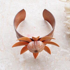 Salmon Sea Urchin Cuff Enamel Vintage Flower Bracelet Statement Jewelry image 5