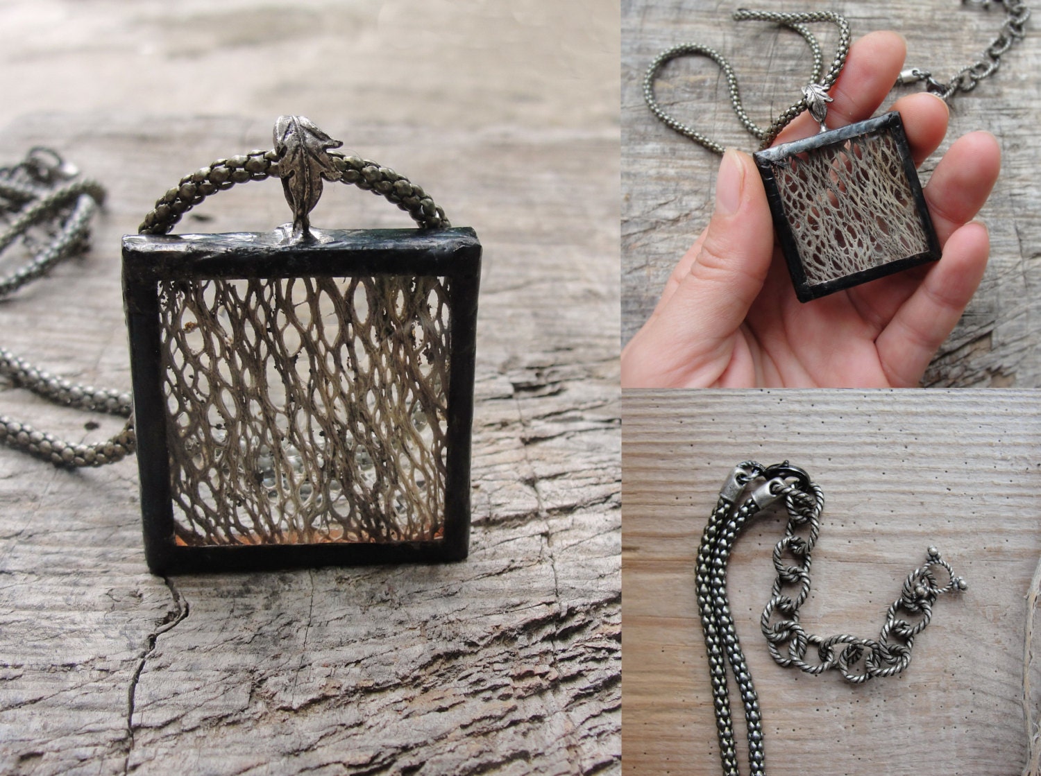 Skeleton Tree Bark Necklace Palm Tree Bark Glass Metal Etsy