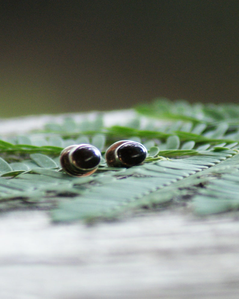 Smokey Quartz Stud Earrings Sterling silver studs Dark Brown Quartz Semi Precious Stone image 3