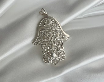 Silber Anhänger Hand von Hamsa, 925 Sterling Silber Hamsa Hand Anhänger, Sterling Chamsa Anhänger, Hand von Fatima Schutz Anhänger, Geschenk