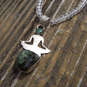 Yoga Emerald pendant - rough genuine gemstone with faceted green emerald -sterling silver