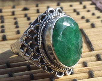 Green Emerald sterling silver ring - genuine emerald - chakra healing -love stone -power stone