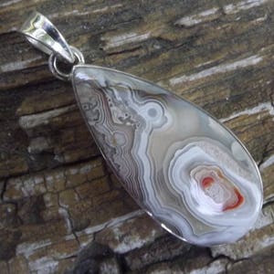Large Mexican Laguna Lace Agate sterling silver pendant Magical Talisman One of a Kind