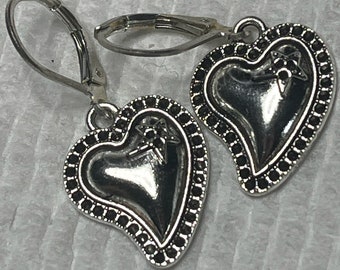 Small dainty sacred heart earrings, lovely mini dangle earrings