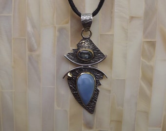 Owyhee Opal and Blue Topaz sterling silver pendant