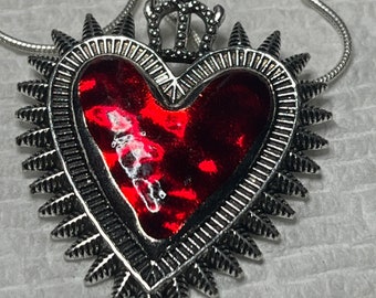 Red Silver Sacred Heart Necklace