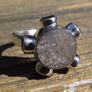 Psychic&#39;s stone Gibeon Meteorite and Black Onyx sterling silver ring - size 7.5 -