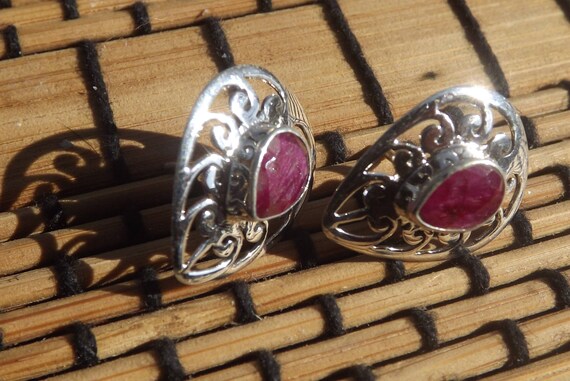 Ruby filigree earrings -sterling silver - image 2
