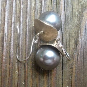 South Sea Pearl Thai Silver Small Dangle Earrings black gray white