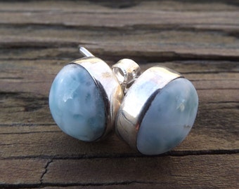 Larimar Studs, Round Larimar Stone, Post Style Silver Earrings, Gifts Under 40, Mother&#39;s Day Gift