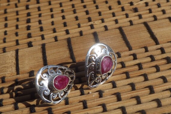 Ruby filigree earrings -sterling silver - image 4