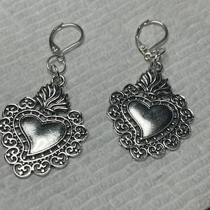 Sacred Heart Earrings, Catholic Earrings, Frida Earrings, Flaming Heart
