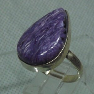 HUGE Natural Charoite Sterling Silver Ring, 925 Sterling Silver Genuine Charoite Artisan Crafted Ring Women Jewelry Gifts Boxed for Her