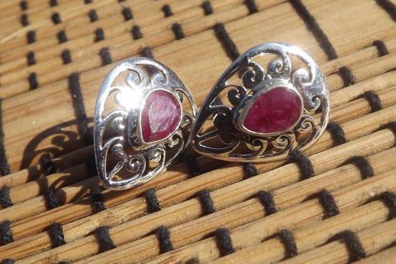 Ruby filigree earrings -sterling silver - image 3