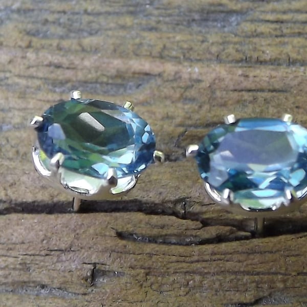 Classic Oval Stud Earrings Swiss Blue Topaz faceted 8x6mm sterling silver post earrings