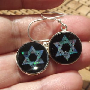 Opal mosaic Star of David in Black Onyx , Passover, Hanukkah, Hebrew gift