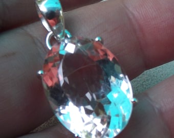 Huge Superb Natural Crystal Clear Quartz sterling silver pendant -amazing pretty perfectly cut - power stone